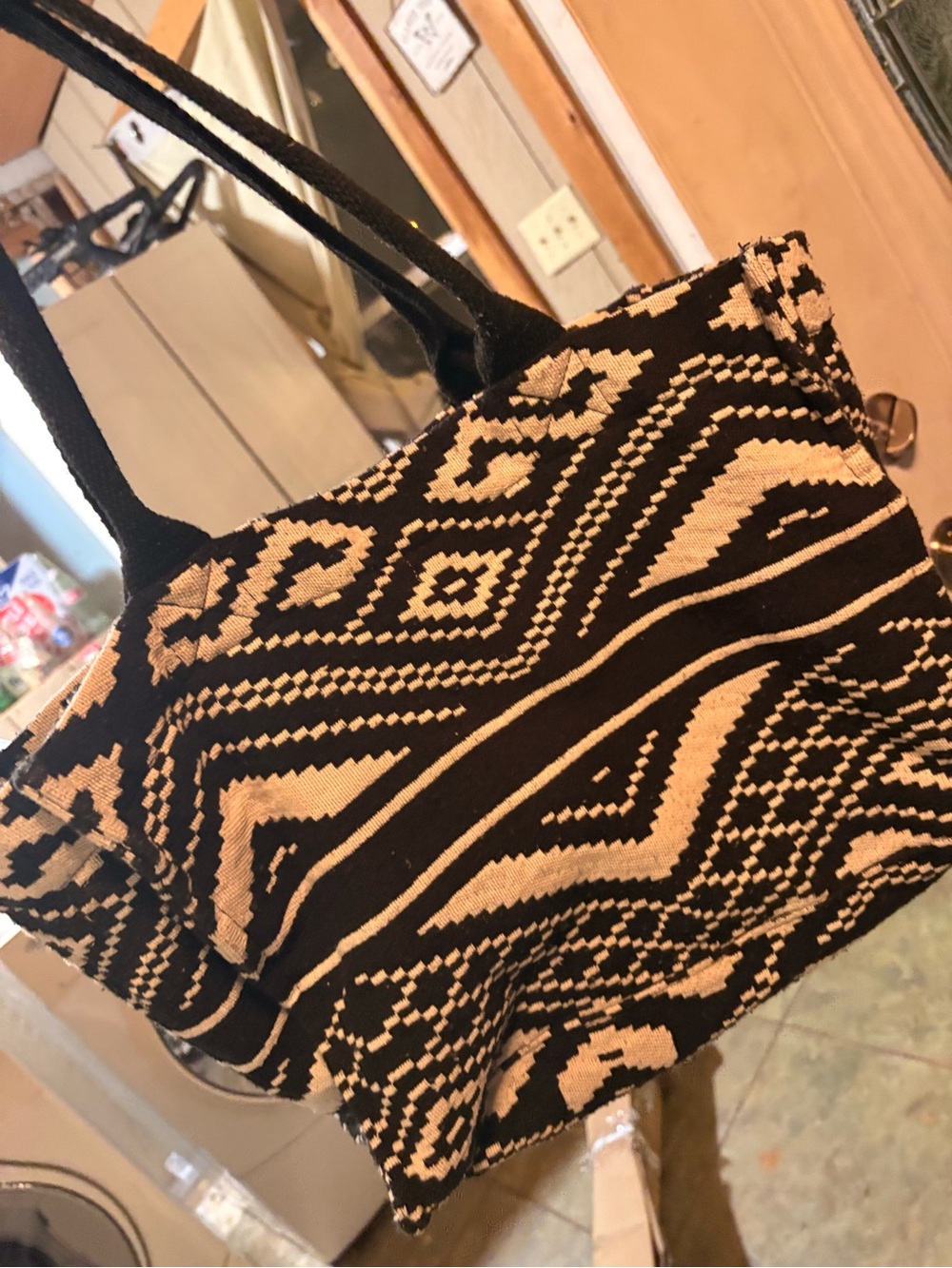 Black and Cream Geometric Tote Bag - Women